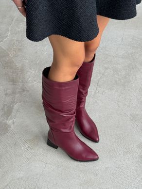 Демисезонные бургунди кожаные сапоги на низком каблуке 37 размер