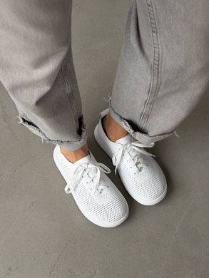 Белые кожаные анатомические мокасины barefoot со сквозной перфорацией 42 размер