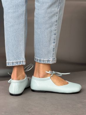 Блакитні шкіряні анатомічні балетки barefoot на зав'язках 40 розмір