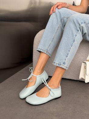 Блакитні шкіряні анатомічні балетки barefoot на зав'язках 40 розмір