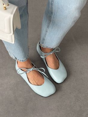 Блакитні шкіряні анатомічні балетки barefoot на зав'язках 40 розмір