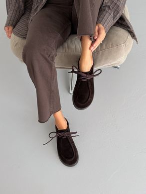 Коричневі замшеві лофери barefoot з анатомічним носиком на шнурівці утеплені плюшем 41 розмір
