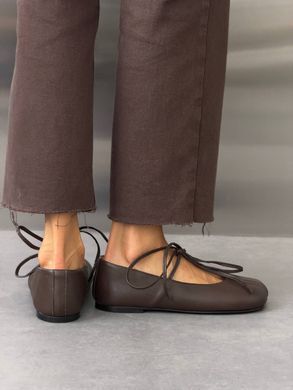 Шоколадні шкіряні анатомічні балетки barefoot з зав'язками 36 розмір