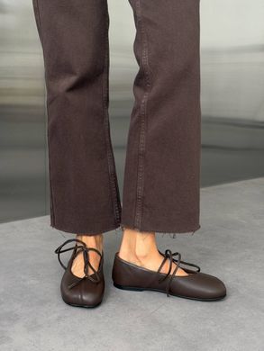 Шоколадні шкіряні анатомічні балетки barefoot з зав'язками 36 розмір