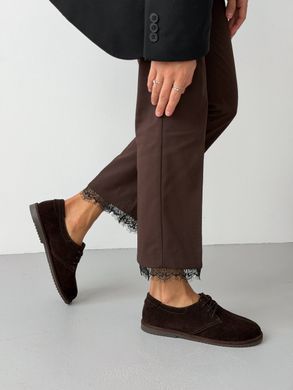 Шоколадні замшеві анатомічні жіночі туфлі barefoot на шнурівці 36 розмір