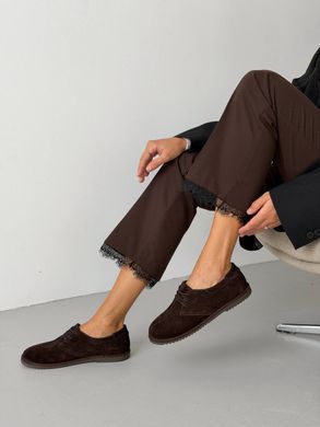 Шоколадні замшеві анатомічні жіночі туфлі barefoot на шнурівці 36 розмір