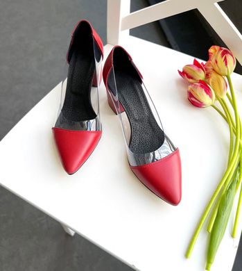 Красные кожаные силиконовые туфли на низком каблуке