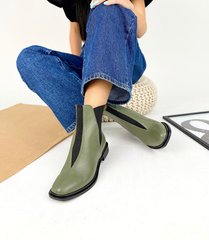 Оливковые кожаные ботинки челси с резинками