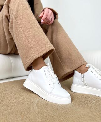 Белые кожаные зимние кеды ботинки