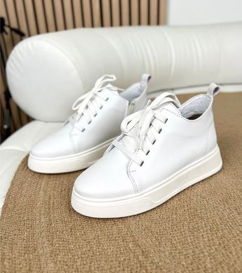 Белые кожаные зимние кеды ботинки