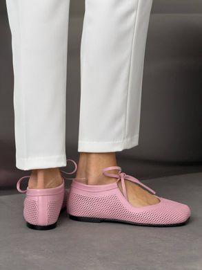 Рожеві шкіряні перфоровані анатомічні балетки barefoot на зав'язках 41 розмір