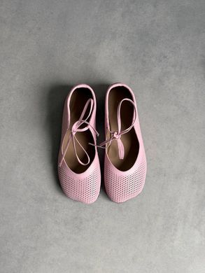 Рожеві шкіряні перфоровані анатомічні балетки barefoot на зав'язках 41 розмір