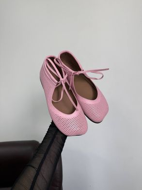 Рожеві шкіряні перфоровані анатомічні балетки barefoot на зав'язках 41 розмір