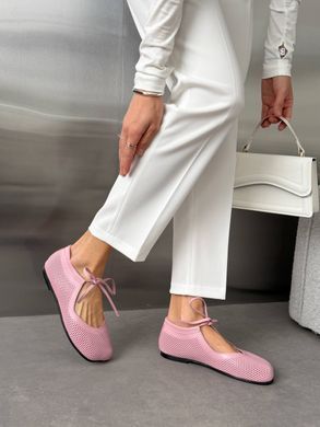 Рожеві шкіряні перфоровані анатомічні балетки barefoot на зав'язках 41 розмір