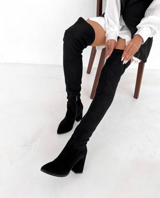 Черные замшевые высокие ботфорты на каблуке