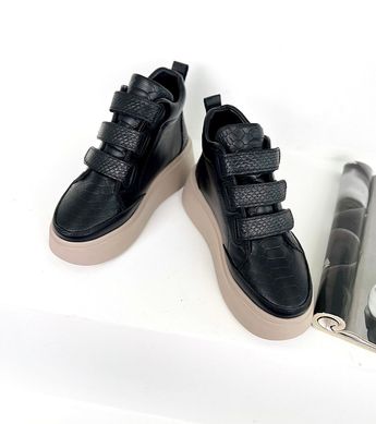 Черные кожаные зимние ботинки на платформе и липучках 36 размер