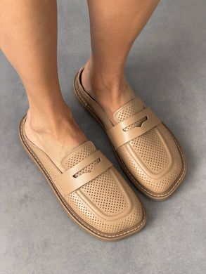Бежеві шкіряні анатомічні сабо barefoot з перфорацією 36 розмір