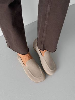 Бежеві замшеві анатомічні лофери barefoot з широким квадратним носиком 36 розмір