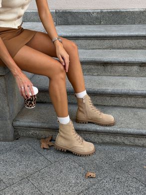 Бежеві замшеві жіночі демісезонні черевики анатомічні barefoot з широким носиком та шнурівкою 36 розмір
