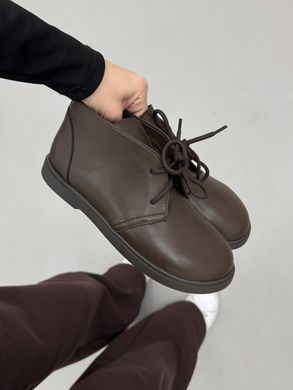 Коричневі шкіряні демісезонні анатомічні жіночі черевик на шнурівці з круглим носиком 36 розмір