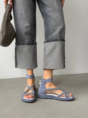 Голубые замшевые босоножки с закрытой пяткой на низком ходу 41 размер