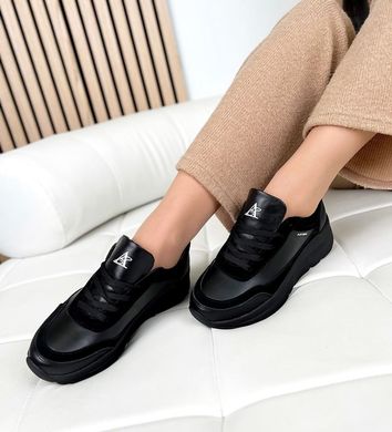 Черные кожаные деми женские кроссовки