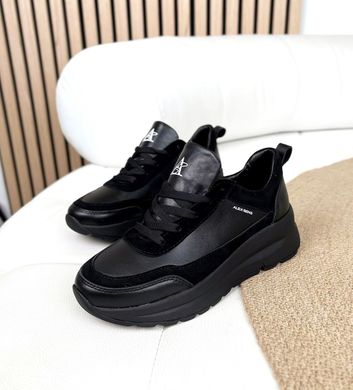 Черные кожаные деми женские кроссовки