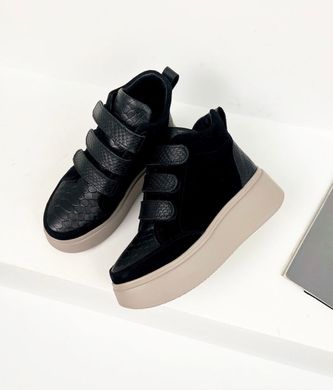 Черные замшевые зимние ботинки на платформе и липучках 36 размер