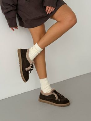 Коричневі замшеві зимові лофери анатомічні barefoot на шнурівці 37 розмір