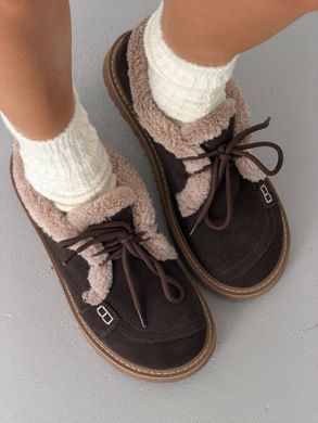 Коричневі замшеві зимові лофери анатомічні barefoot на шнурівці 37 розмір