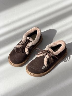 Коричневі замшеві зимові лофери анатомічні barefoot на шнурівці 37 розмір