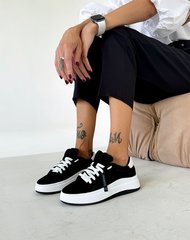 Чорні замшеві жіночі кросівки з білою підошвою 36 розмір