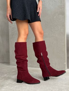 Зимові бургунді замшеві чоботи на низькому підборі 37 розмір