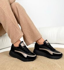 Черные кожаные женские кроссовки