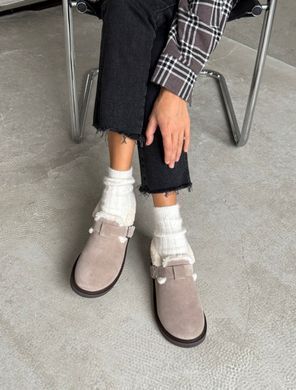 Бежеві замшеві зимові анатомічні лофери barefoot з хутром 37 розмір