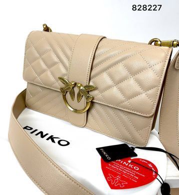 Бежева шкіряна сумка Pinko з ремінцем