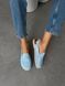 Блакитні замшеві анатомічні босоніжки з закритим носиком та перфорацією 36 розмір