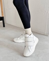 Білі шкіряні зимові жіночі кросівки на липучках 36 розмір