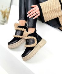 Чорні замшеві зимові черевики з хутром на липучці 40 розмір