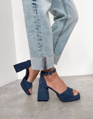 Синие джинс замшевые босоножки на каблуке с закрытой пяткой 36 размер