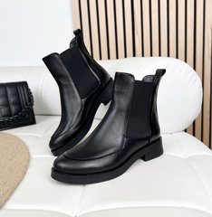 Черные кожаные зимние классические ботинки челси