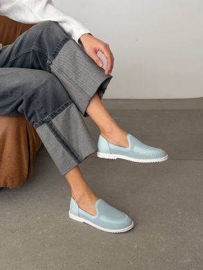 Блакитні шкіряні анатомічні лофери barefoot з наскрізною перфорацією 40 розмір