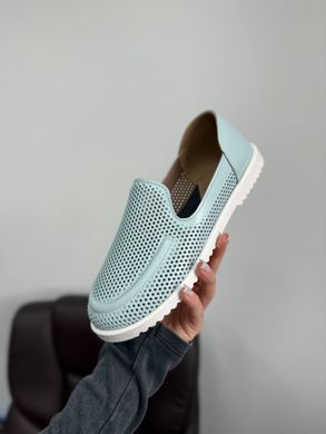 Блакитні шкіряні анатомічні лофери barefoot з наскрізною перфорацією 40 розмір