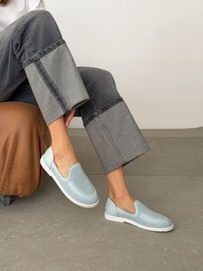 Блакитні шкіряні анатомічні лофери barefoot з наскрізною перфорацією 40 розмір