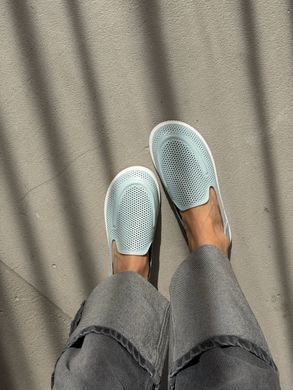 Блакитні шкіряні анатомічні лофери barefoot з наскрізною перфорацією 40 розмір