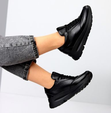Черные кожаные женские кроссовки 2024