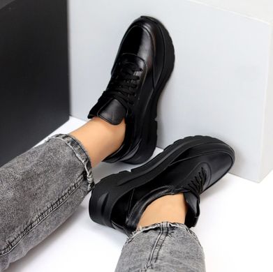 Черные кожаные женские кроссовки 2024