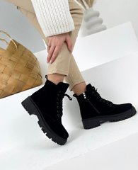 Черные замшевые зимние ботинки на шнуровке 36 размер