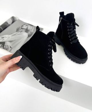 Чорні замшеві зимові черевики на шнурівці 36 розмір