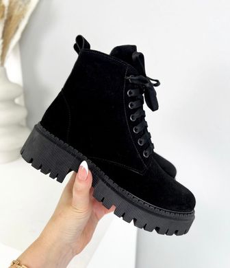 Чорні замшеві зимові черевики на шнурівці 36 розмір